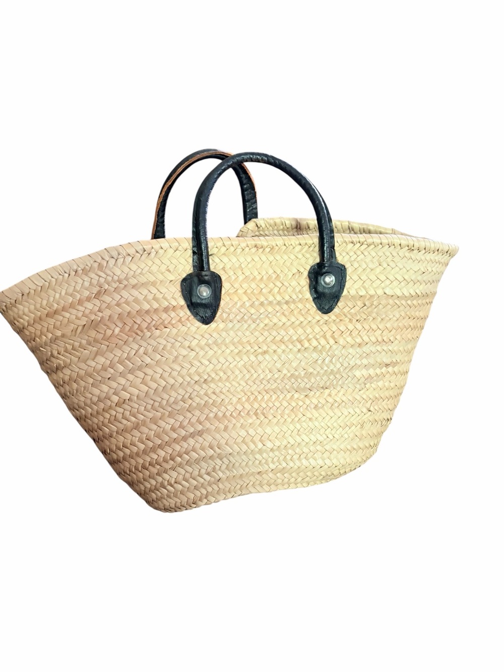 Woven Straw Tote Bag with Black Handles - Picture 2 of 10